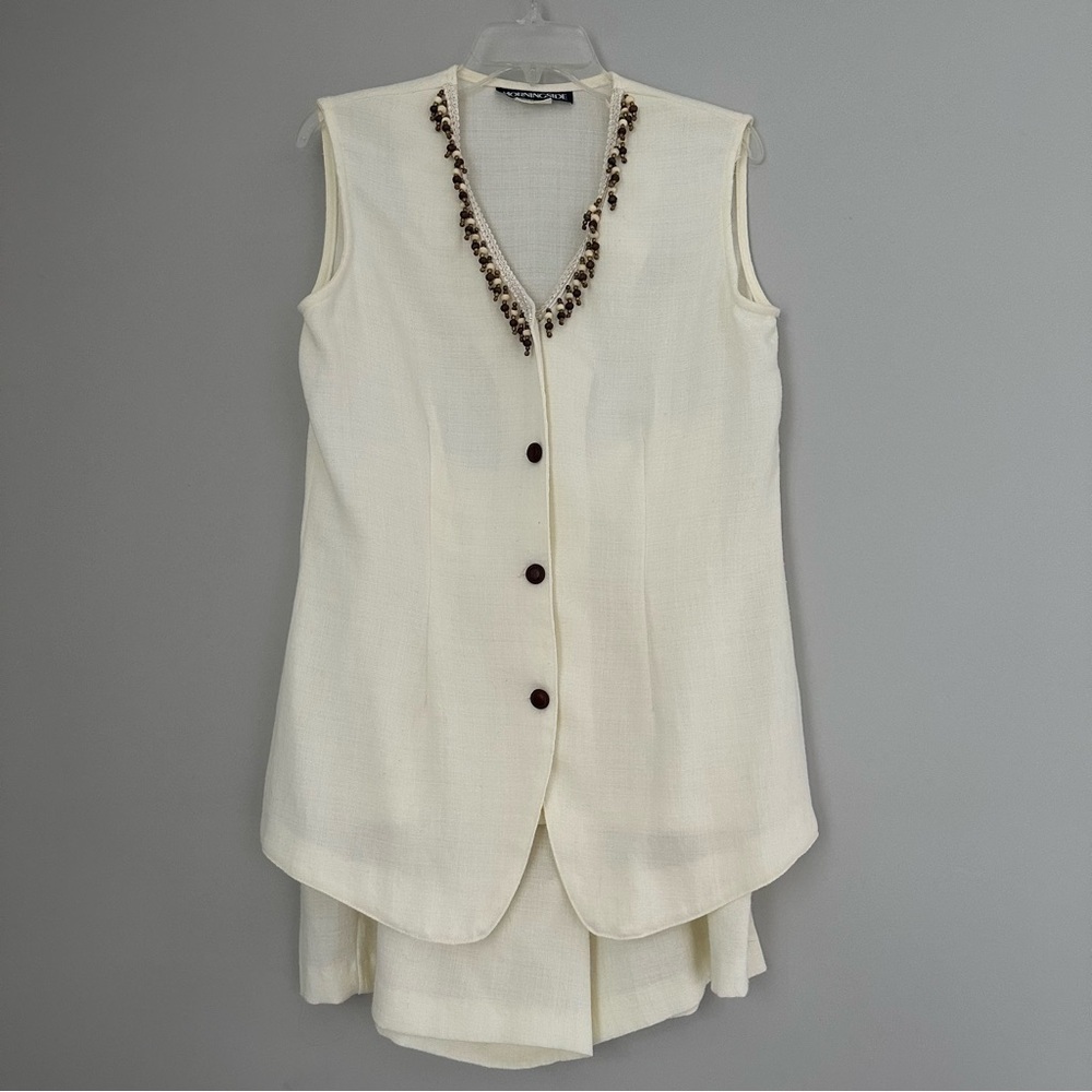 Vintage Morningside Two-piece Outfit - Sleeveless beaded neckline top & shorts
